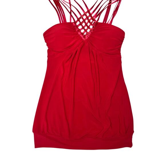 Y2K 90s Women’s Bedazzled Criss Cross Tank Top Red Size Small Vintage - Picture 10 of 12